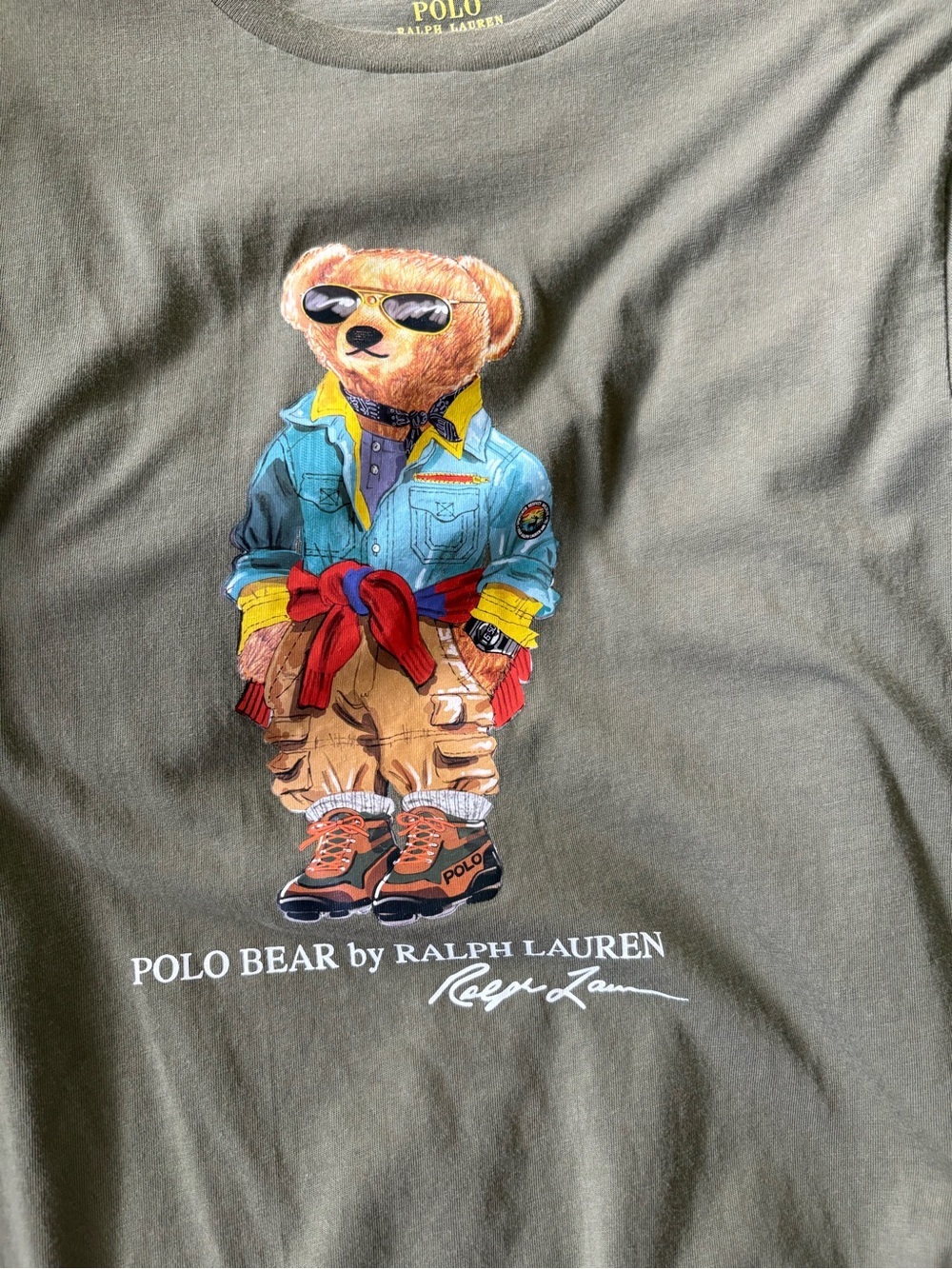 POLO RALPH LAUREN Boys sz L 14-16 POLO BEAR Long Sleeve Olive Green - Picture 4 of 6